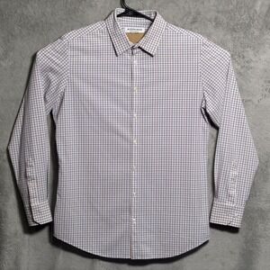 Mizzen+Main Dress Shirt Mens Large White Blue Red Check Slim Fit Stretch